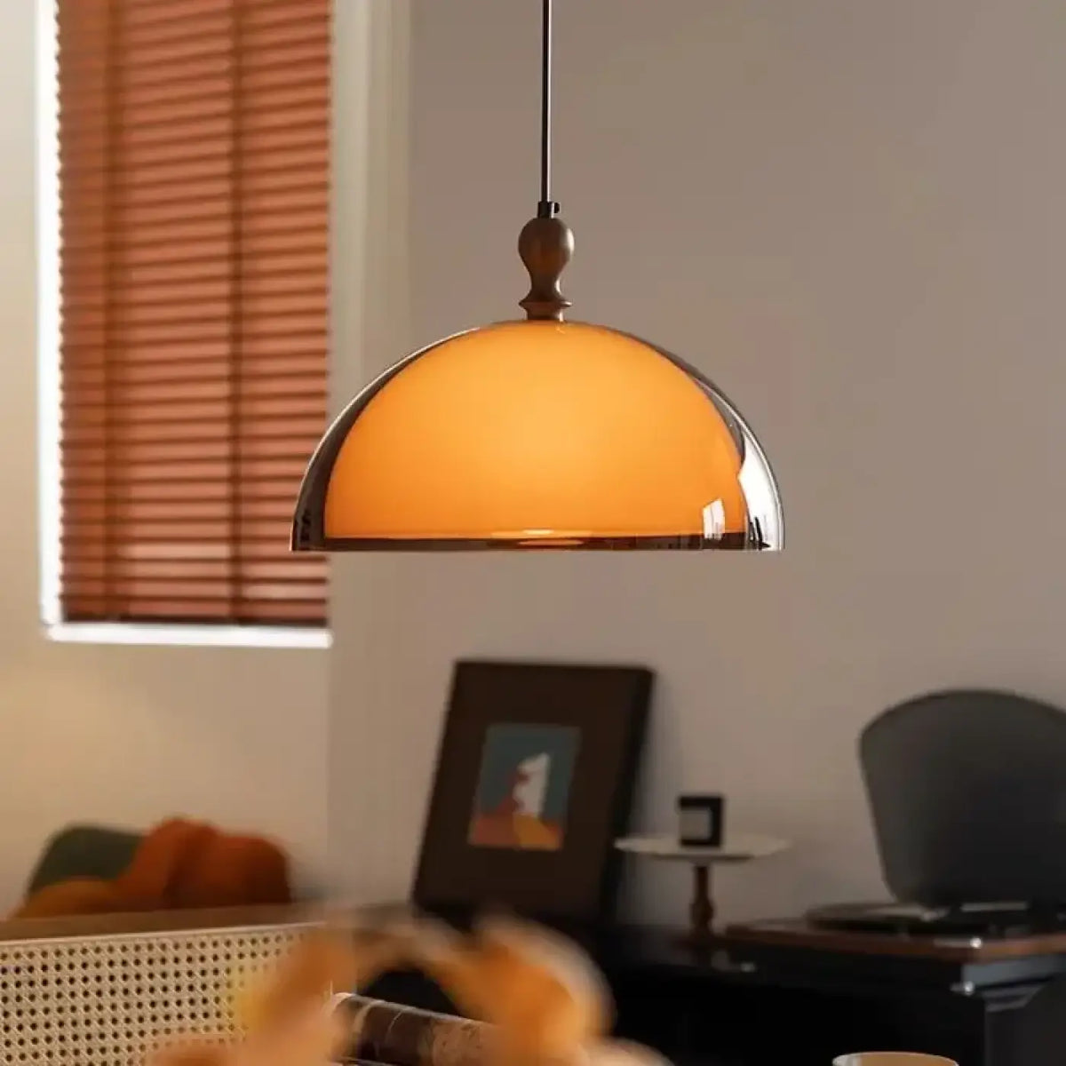 Suspension luminaire salon salle a manger dome orange retro