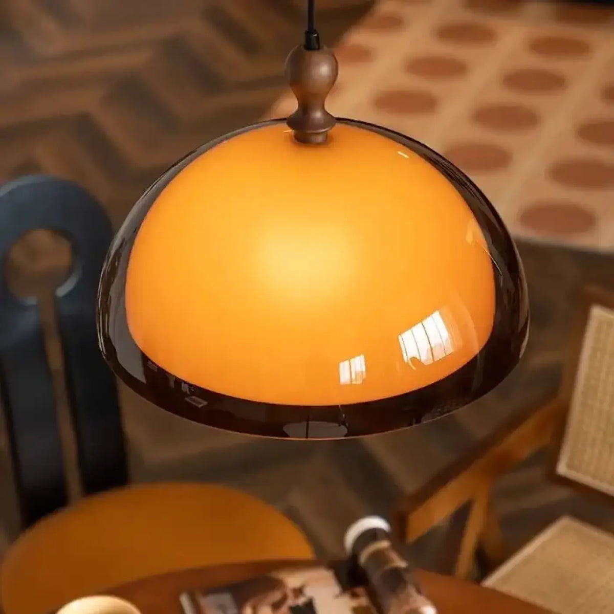 Suspension luminaire salon salle a manger dome orange retro