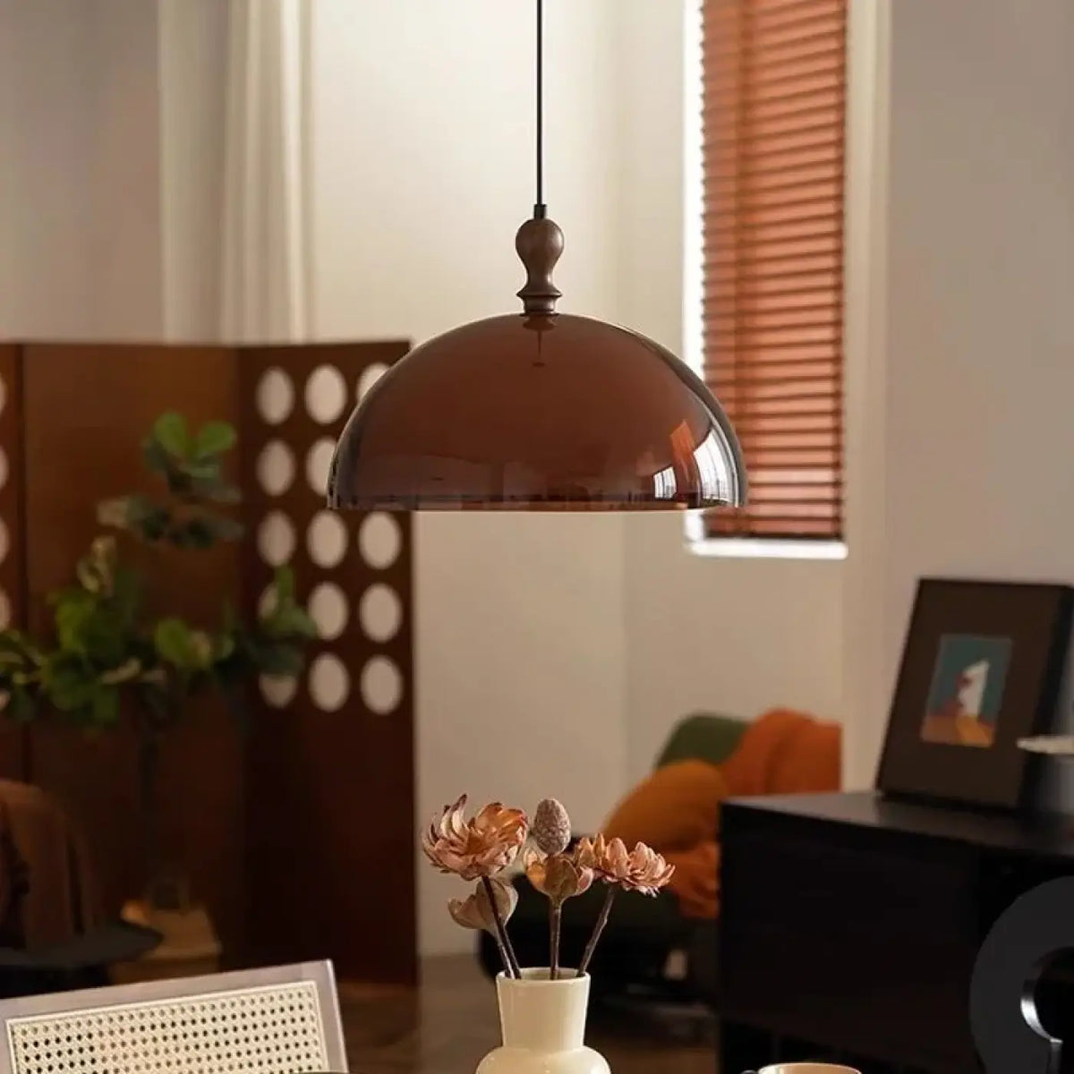 Suspension luminaire salon salle a manger dome orange retro