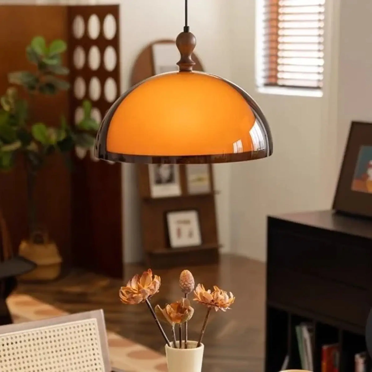 Suspension luminaire salon salle a manger dome orange retro