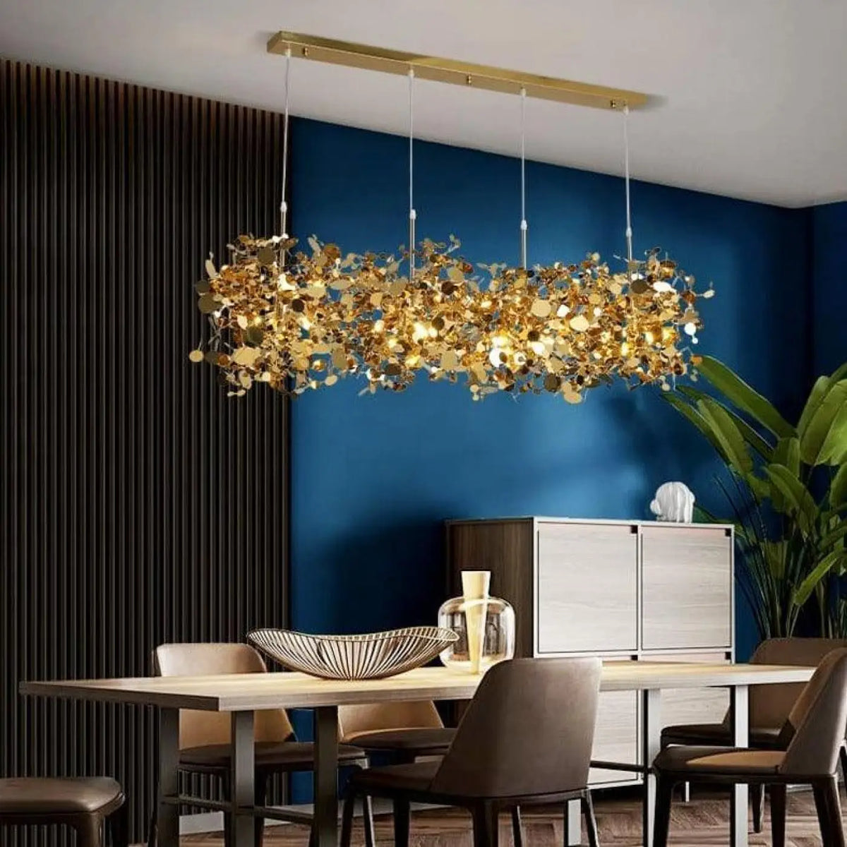 Suspension luminaire salon salle a manger dore filaire