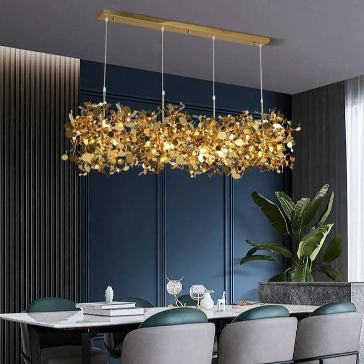 Suspension luminaire salon salle a manger dore filaire