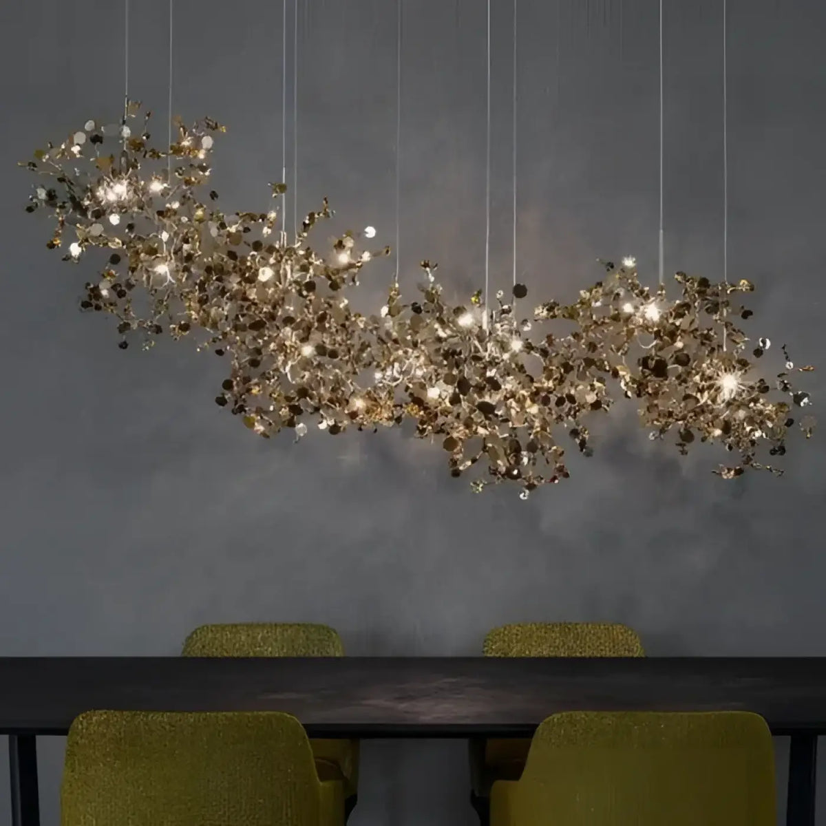 Suspension luminaire salon salle a manger dore filaire