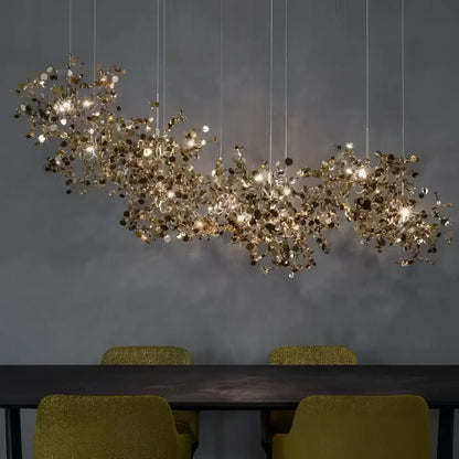 Suspension luminaire salon salle a manger dore filaire