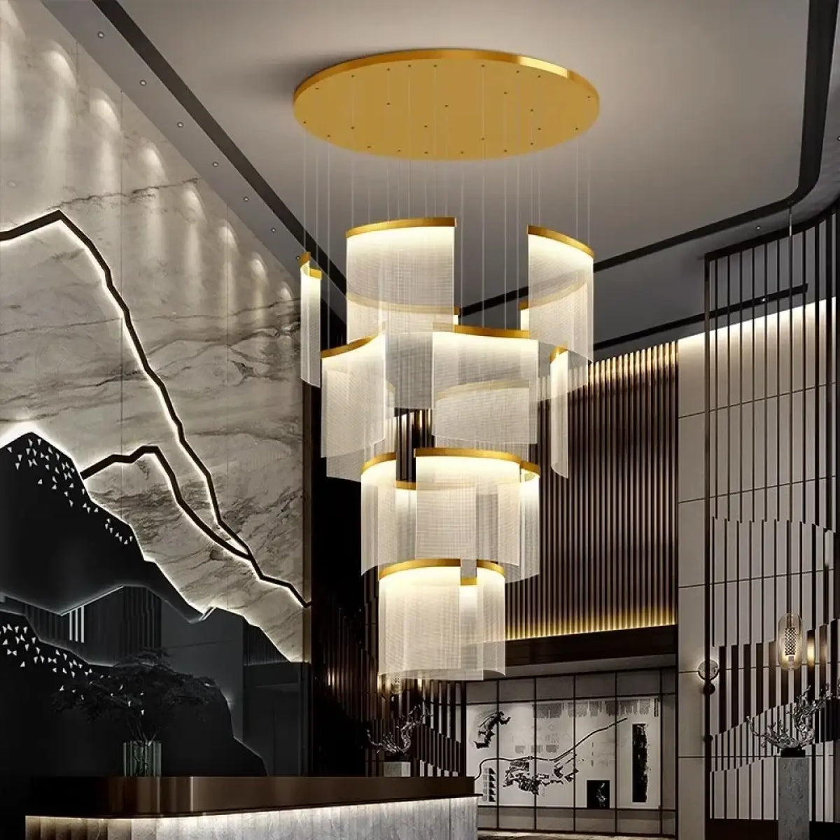 Suspension luminaire salon salle a manger doree design