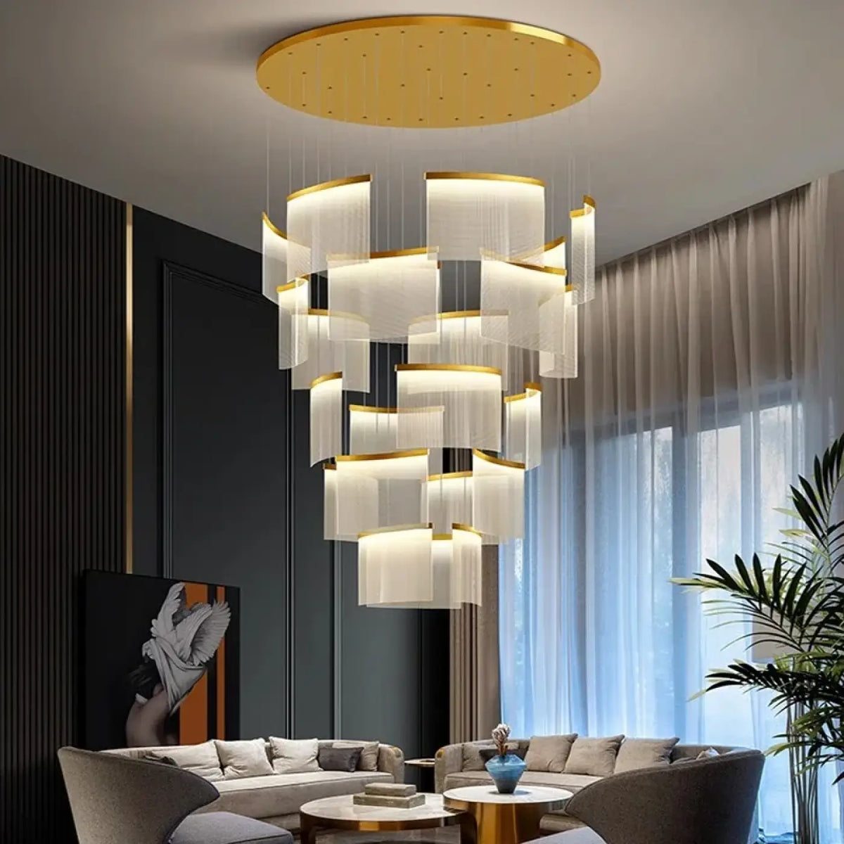 Suspension luminaire salon salle a manger doree design