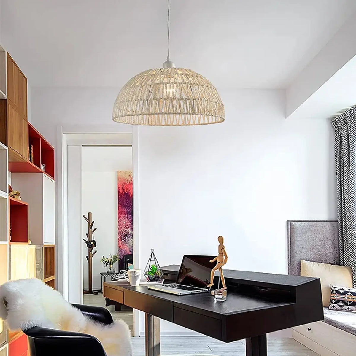 Suspension luminaire salon salle a manger fibre tressee
