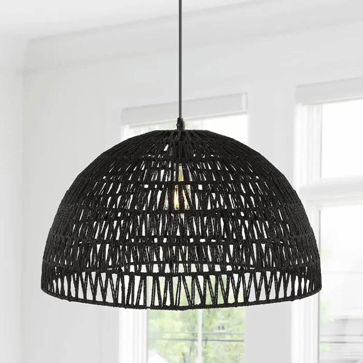 Suspension luminaire salon salle a manger fibre tressee