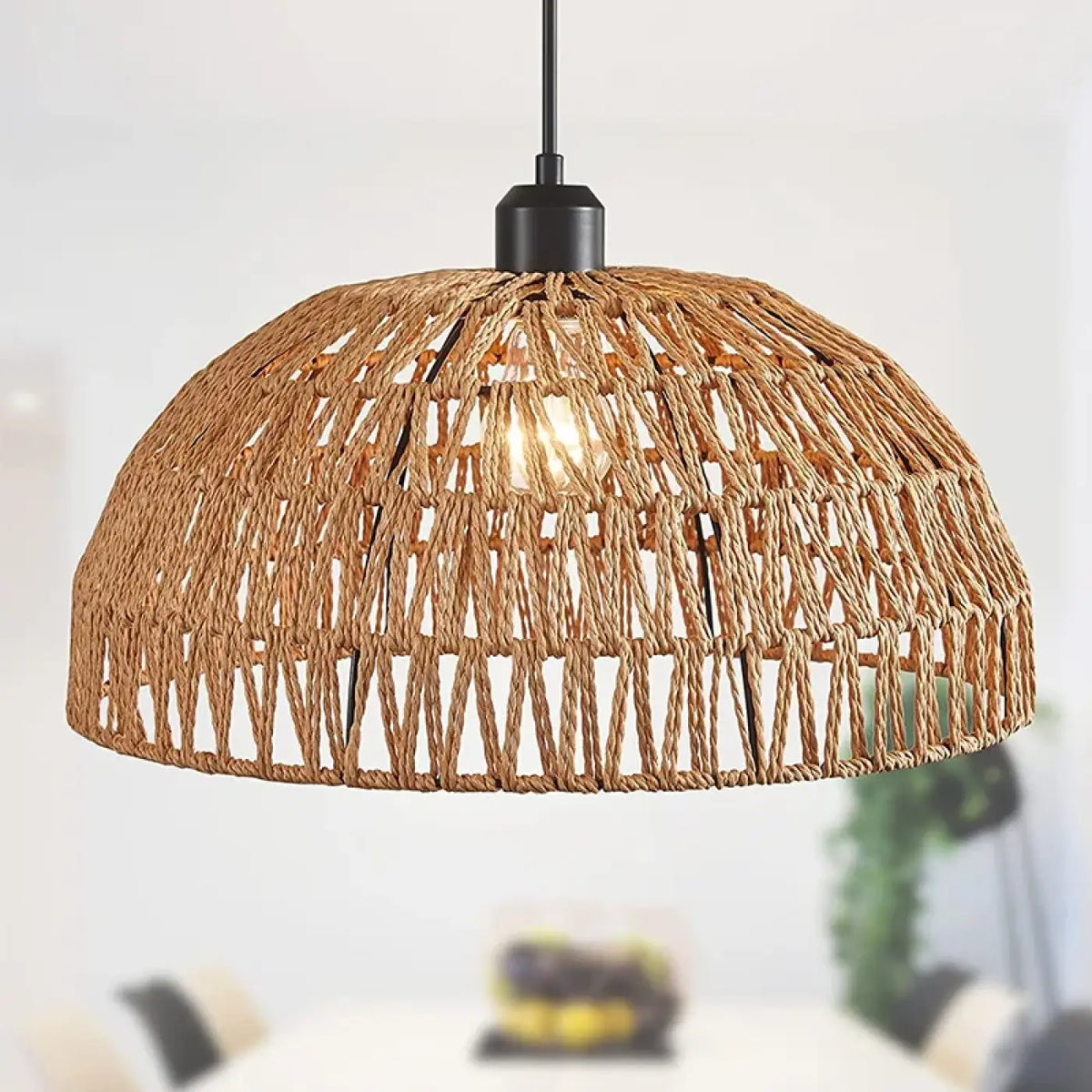 Suspension luminaire salon salle a manger fibre tressee