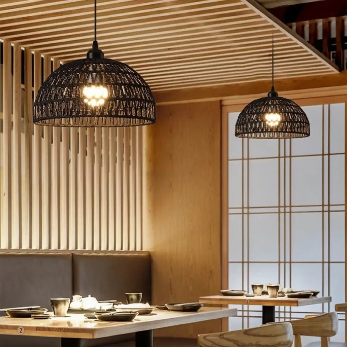 Suspension luminaire salon salle a manger fibre tressee