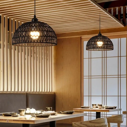 Suspension luminaire salon salle a manger fibre tressee