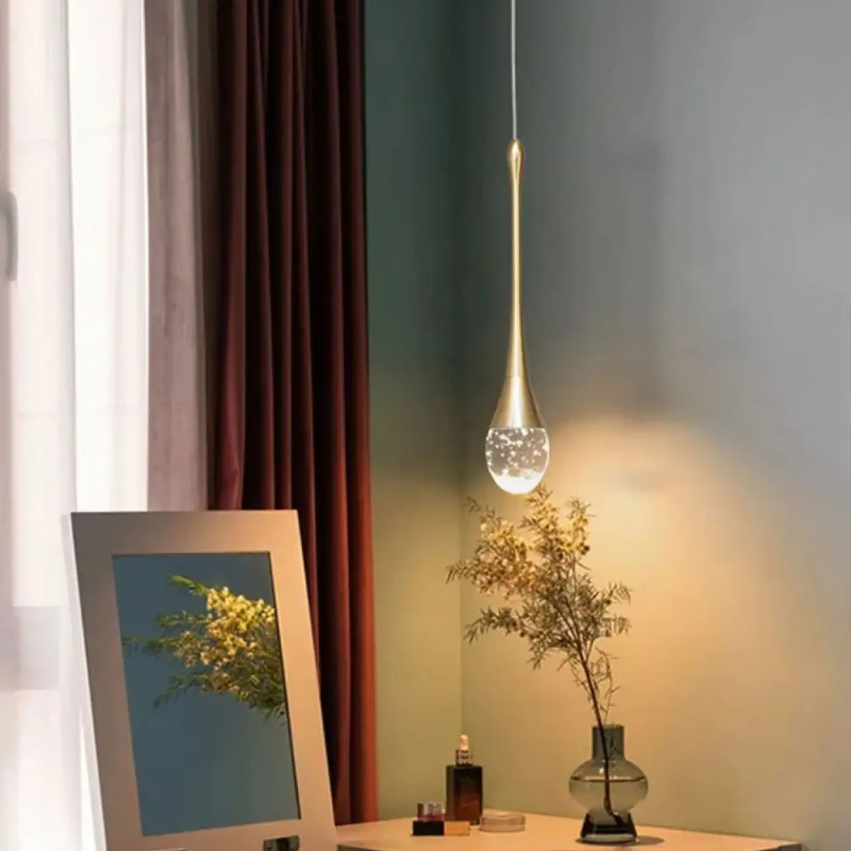 Suspension luminaire salon salle a manger goutte doree
