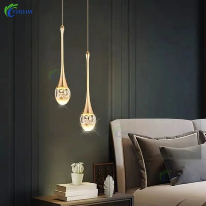 Suspension luminaire salon salle a manger goutte doree