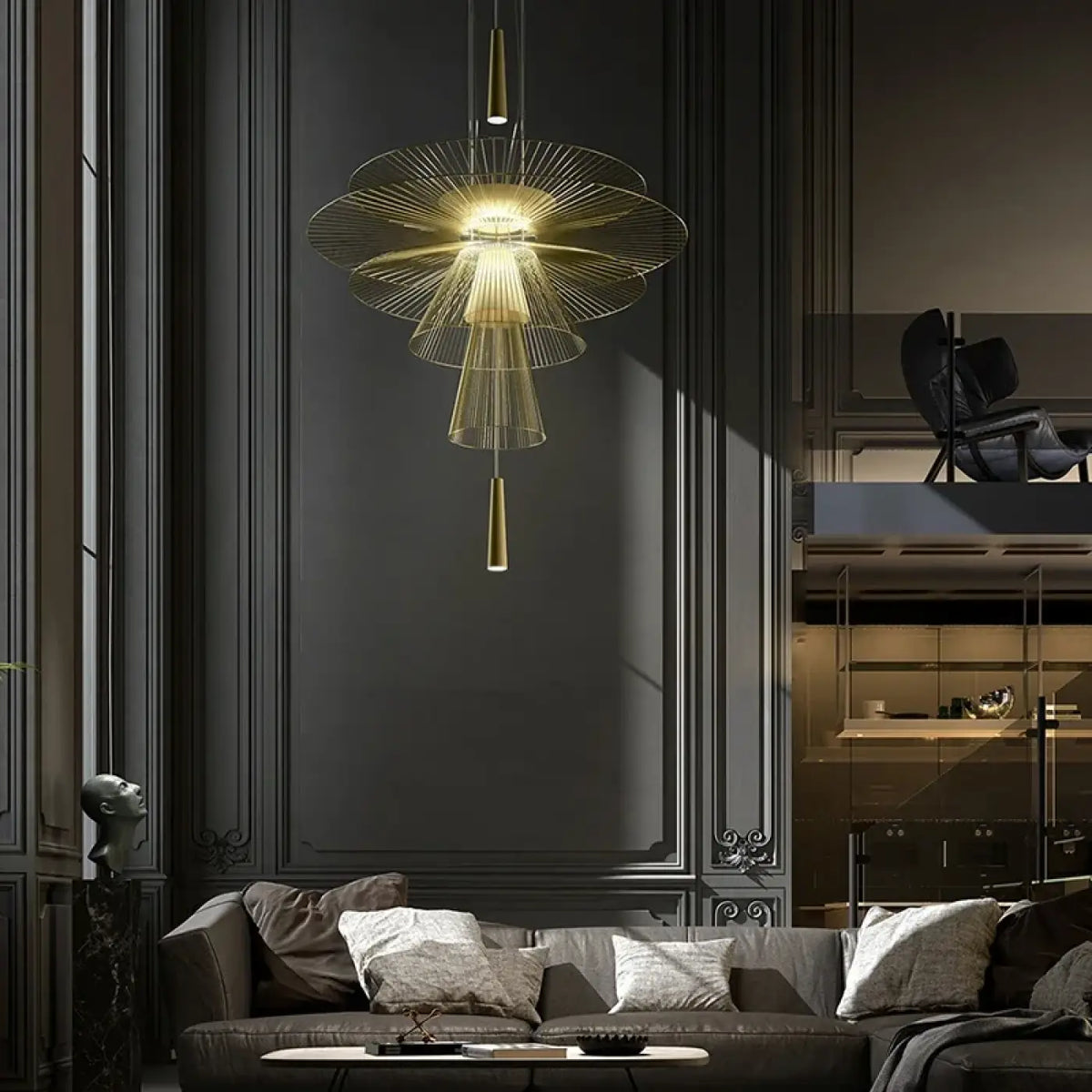 Suspension luminaire salon salle a manger industrielle metal