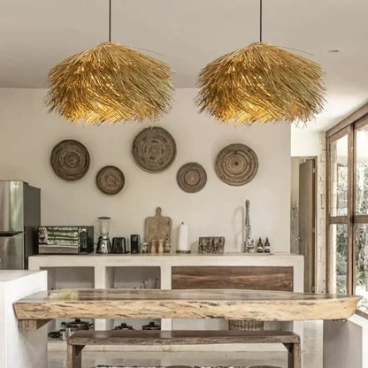 Suspension luminaire salon salle a manger paille boheme