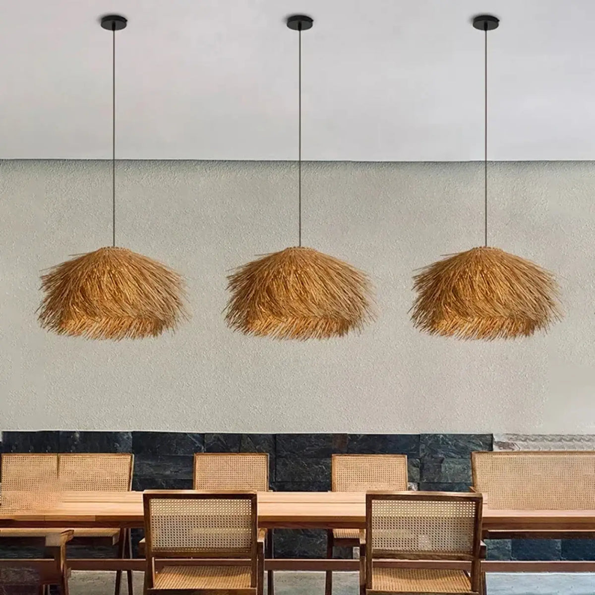 Suspension luminaire salon salle a manger paille boheme