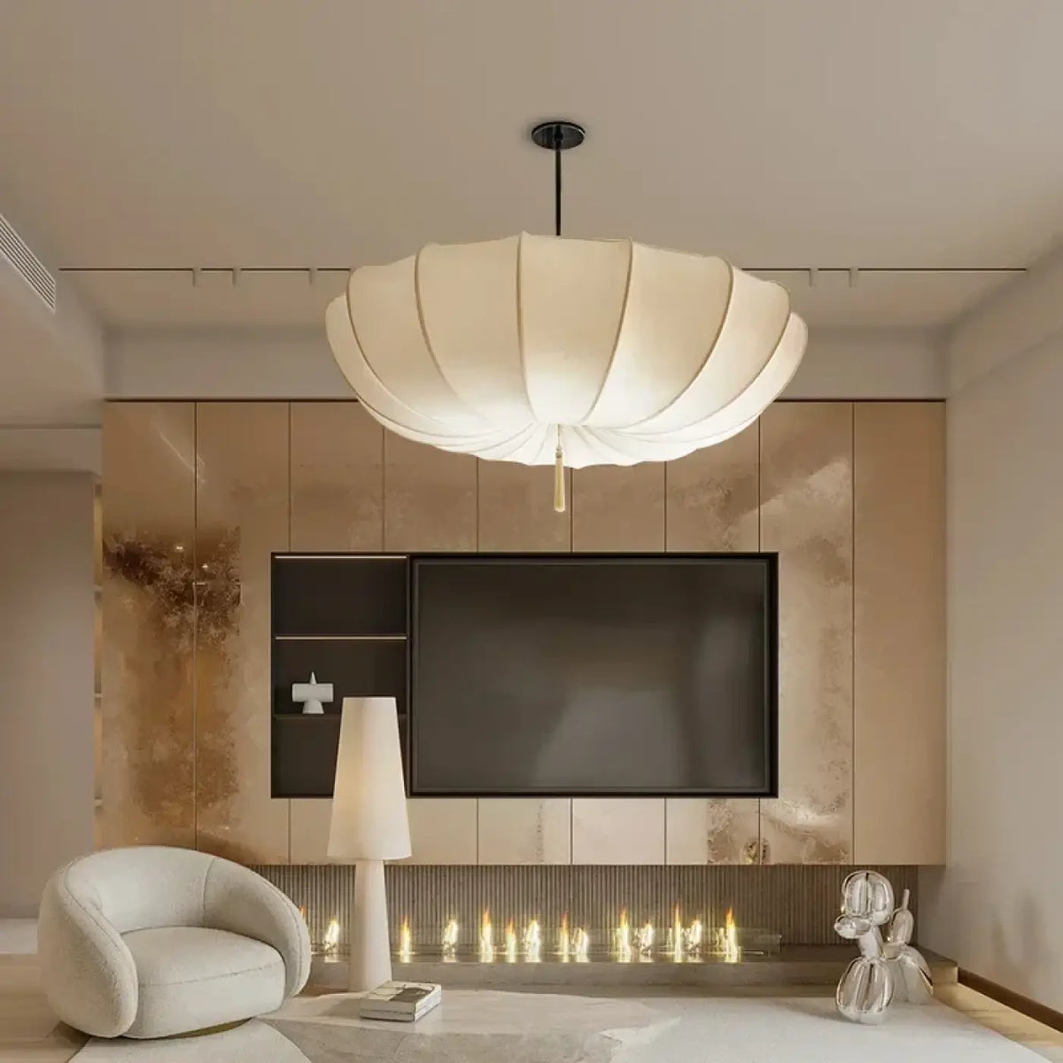 Suspension luminaire salon salle a manger parapluie blanc