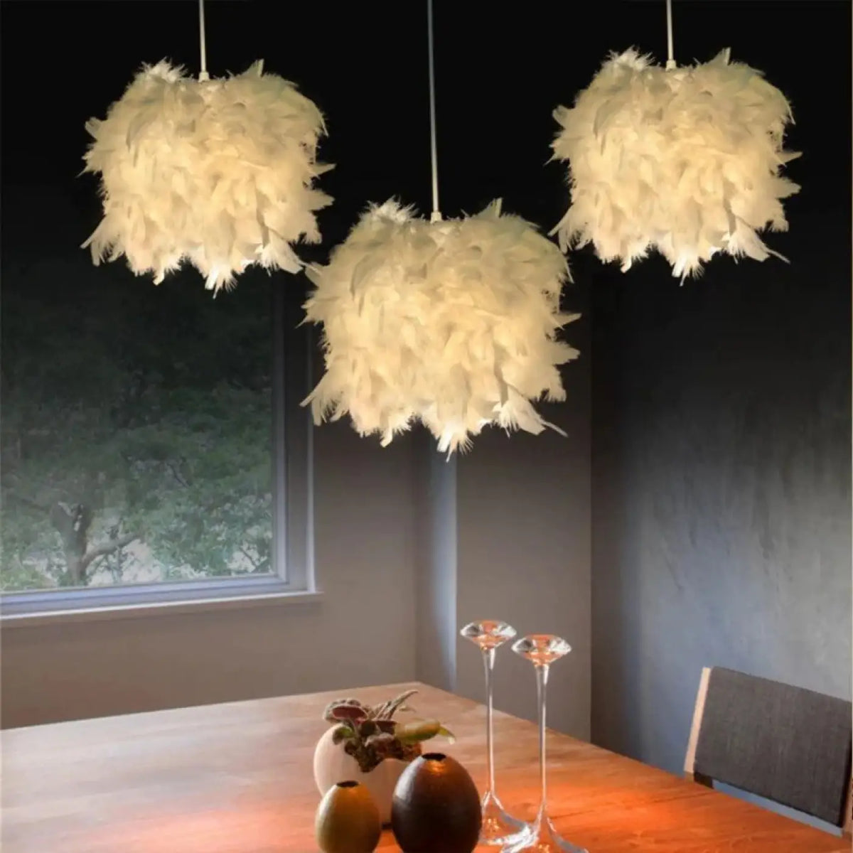 Suspension luminaire salon salle a manger plume design