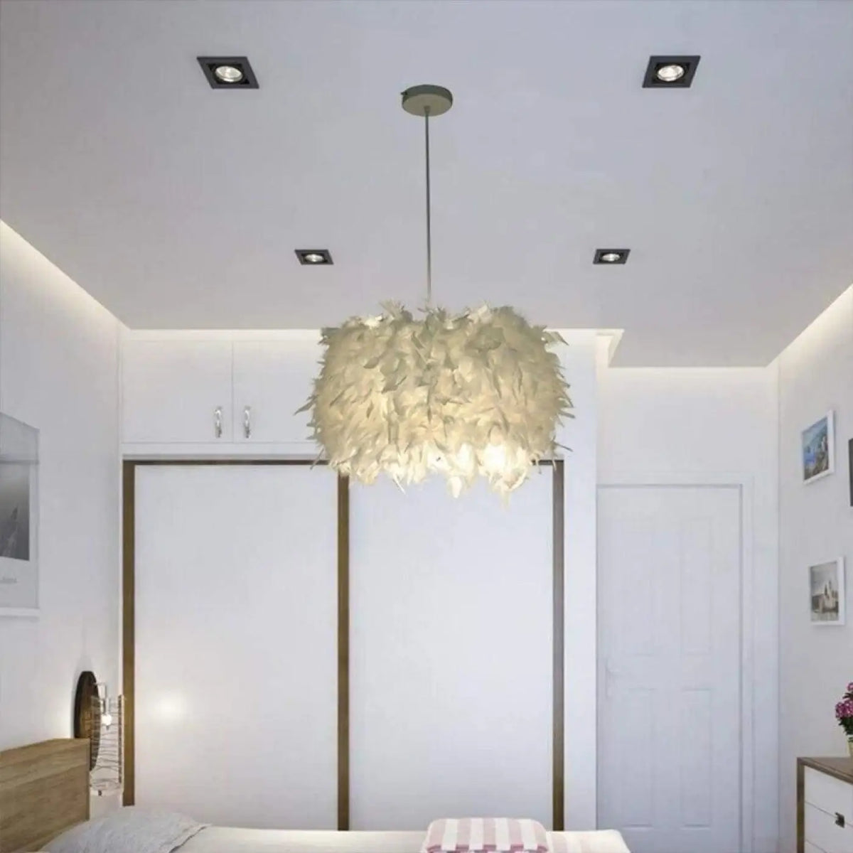 Suspension luminaire salon salle a manger plume design