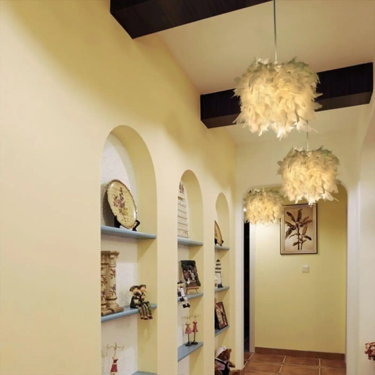 Suspension luminaire salon salle a manger plume design