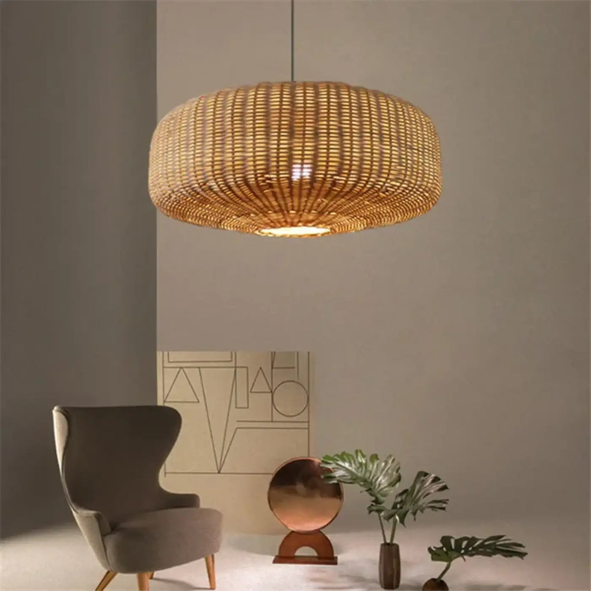 Suspension luminaire salon salle a manger rotin design