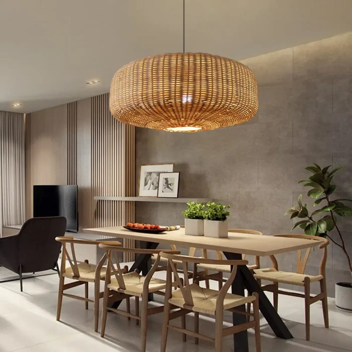 Suspension luminaire salon salle a manger rotin design