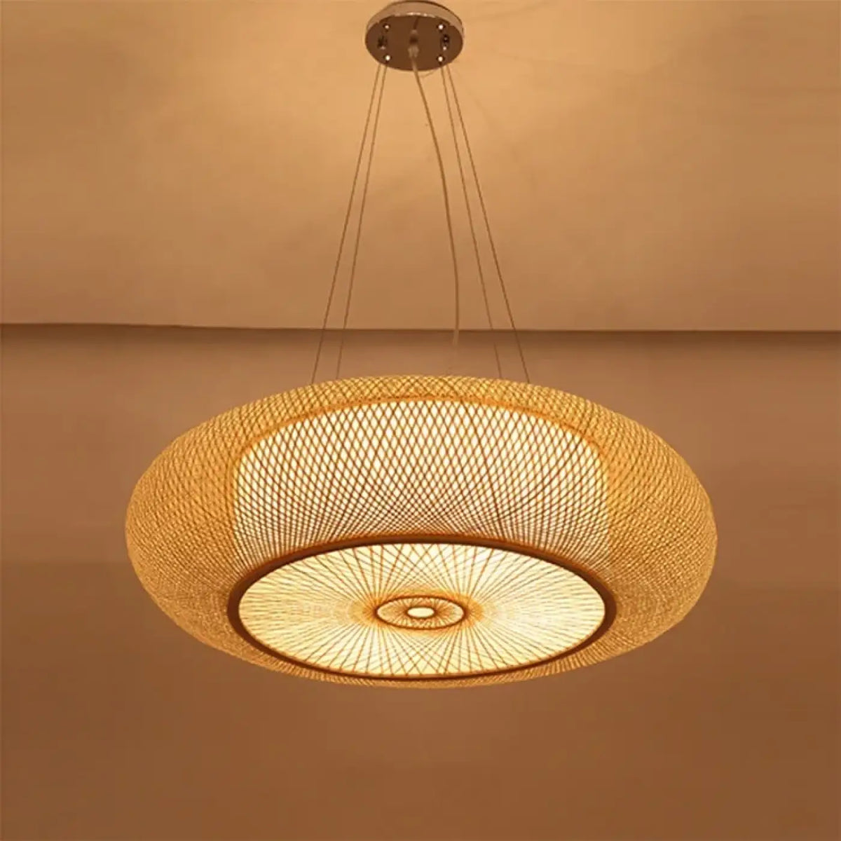 Suspension luminaire salon salle a manger rotin tresse