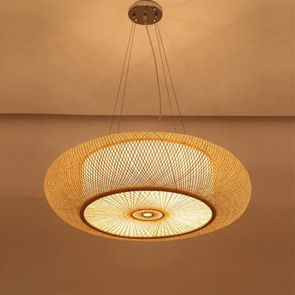 Suspension luminaire salon salle a manger rotin tresse
