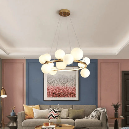 Suspension luminaire salon salle a manger spheres verre