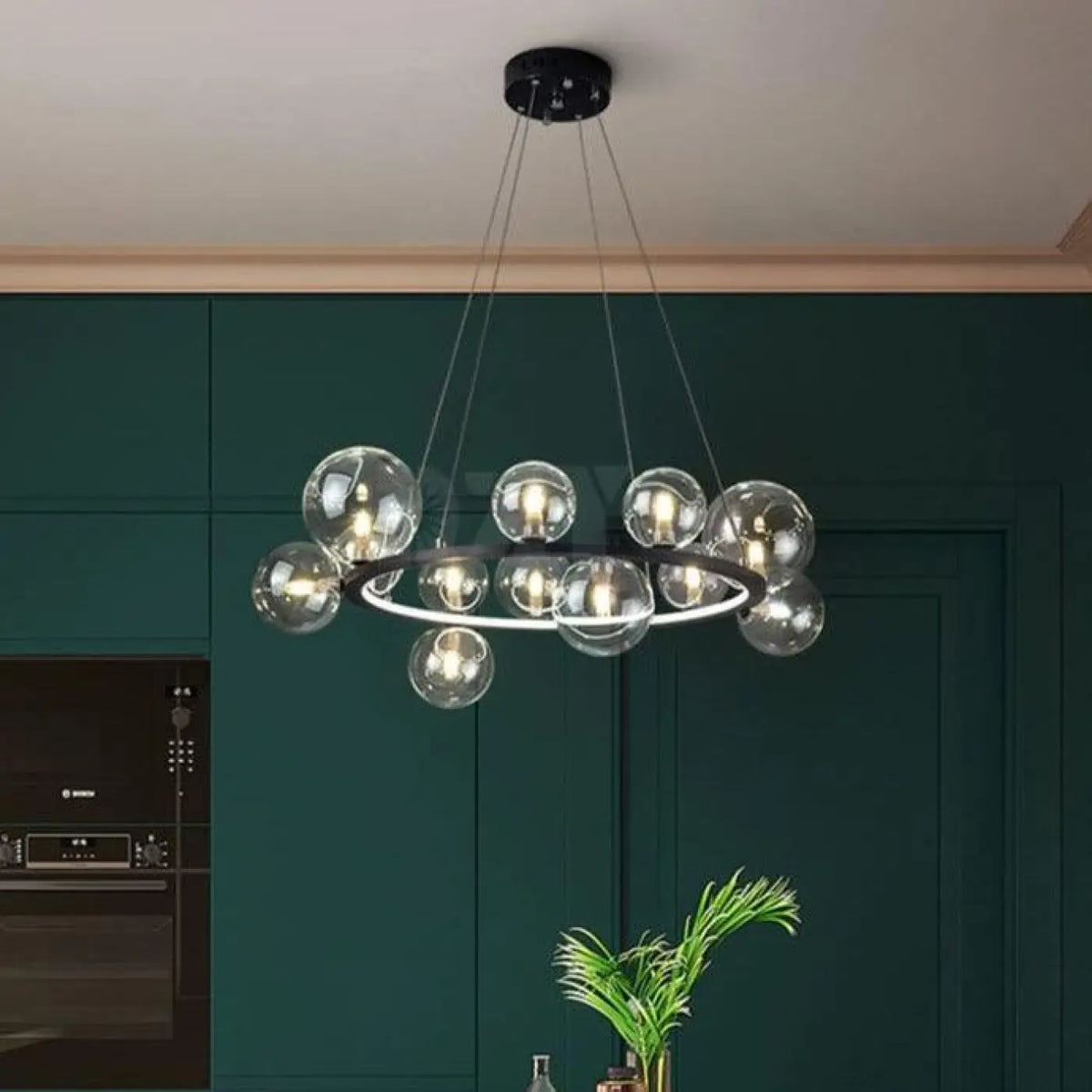 Suspension luminaire salon salle a manger spheres verre