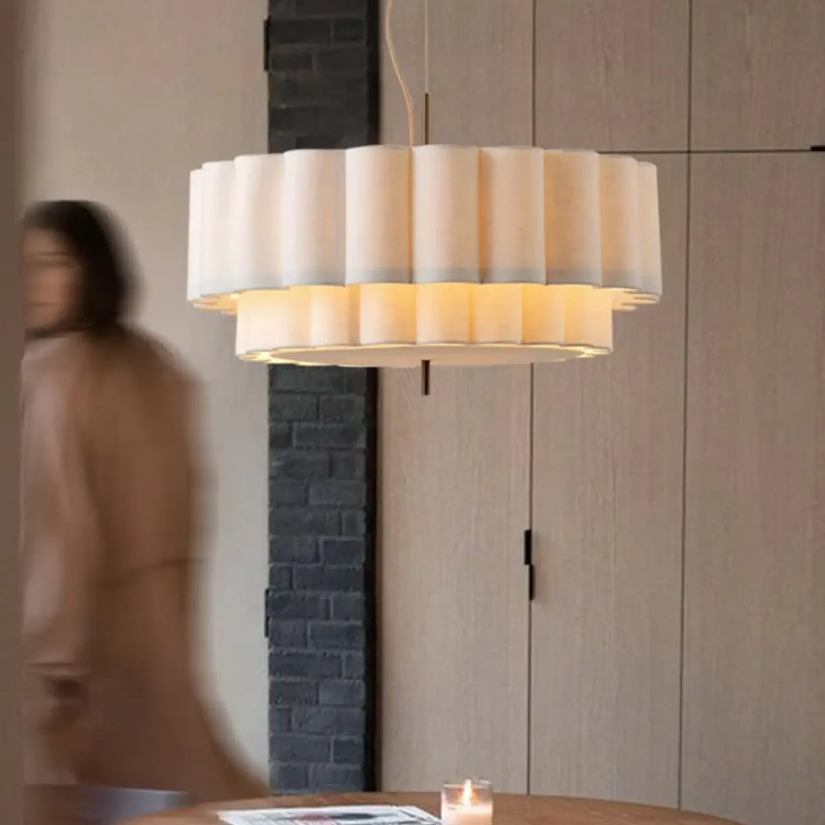 Suspension luminaire salon salle a manger tissu plisse