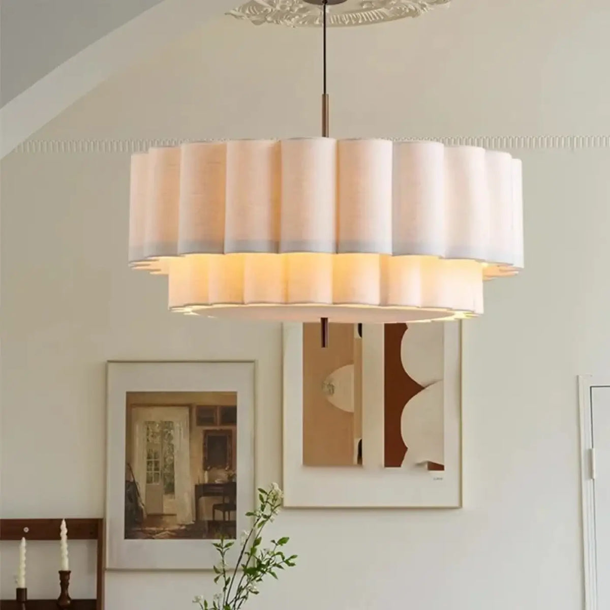 Suspension luminaire salon salle a manger tissu plisse