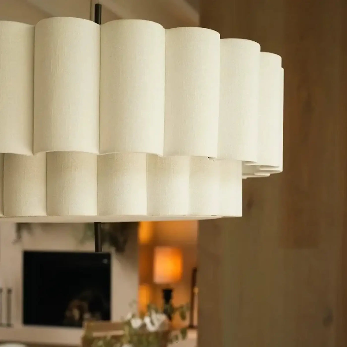 Suspension luminaire salon salle a manger tissu plisse