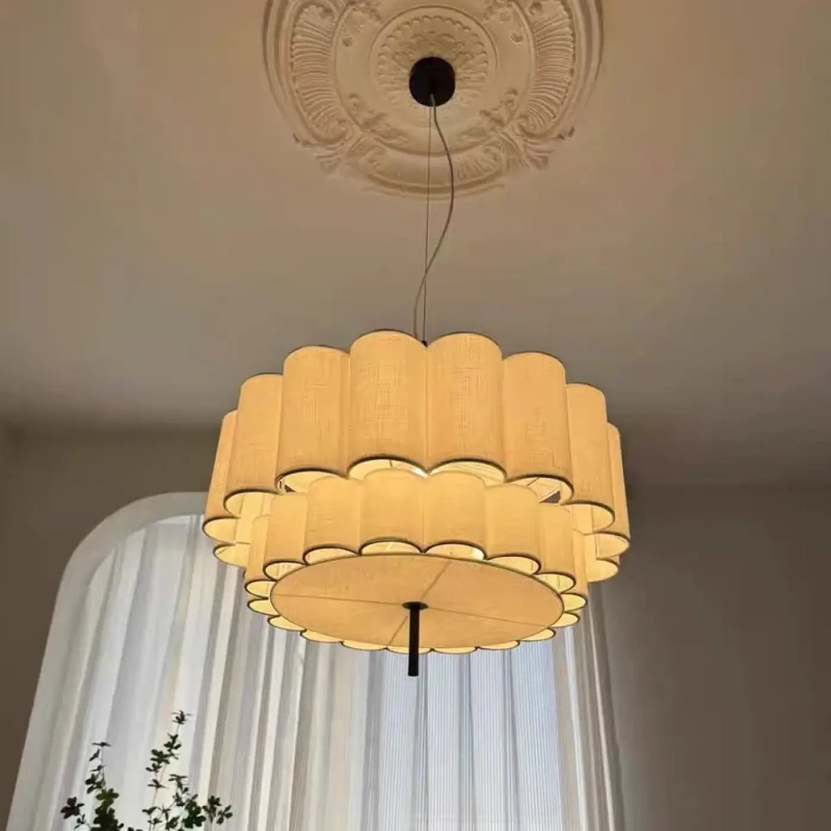 Suspension luminaire salon salle a manger tissu plisse