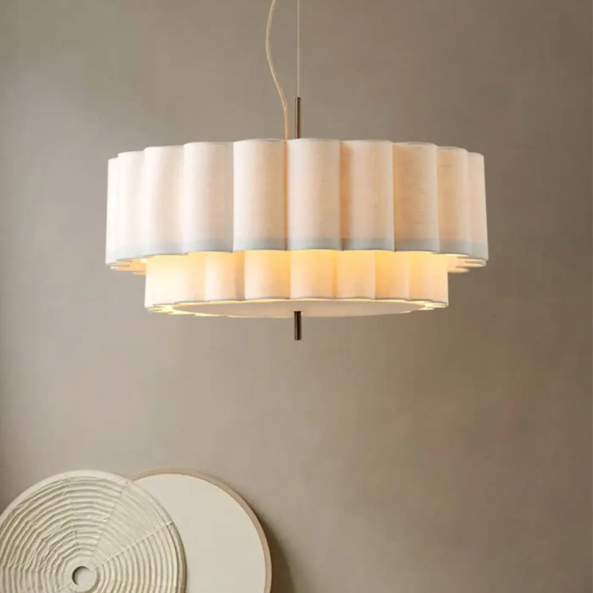 Suspension luminaire salon salle a manger tissu plisse