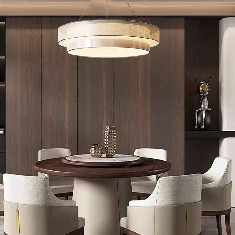 Suspension luminaire salon salle a manger tissu rond
