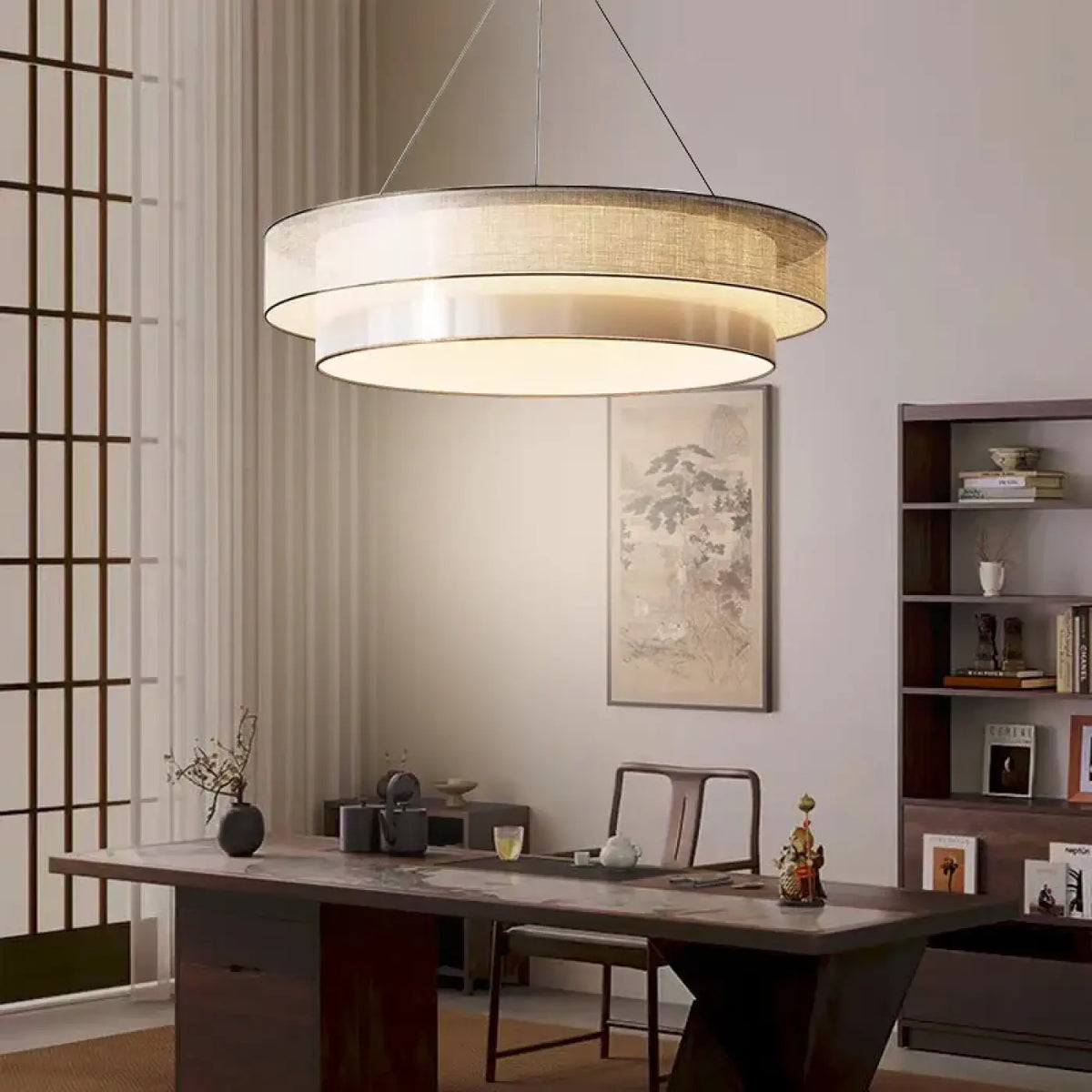 Suspension luminaire salon salle a manger tissu rond