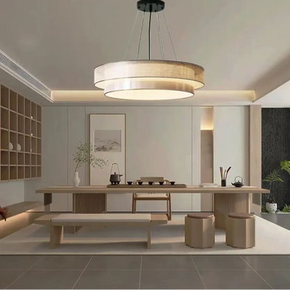 Suspension luminaire salon salle a manger tissu rond