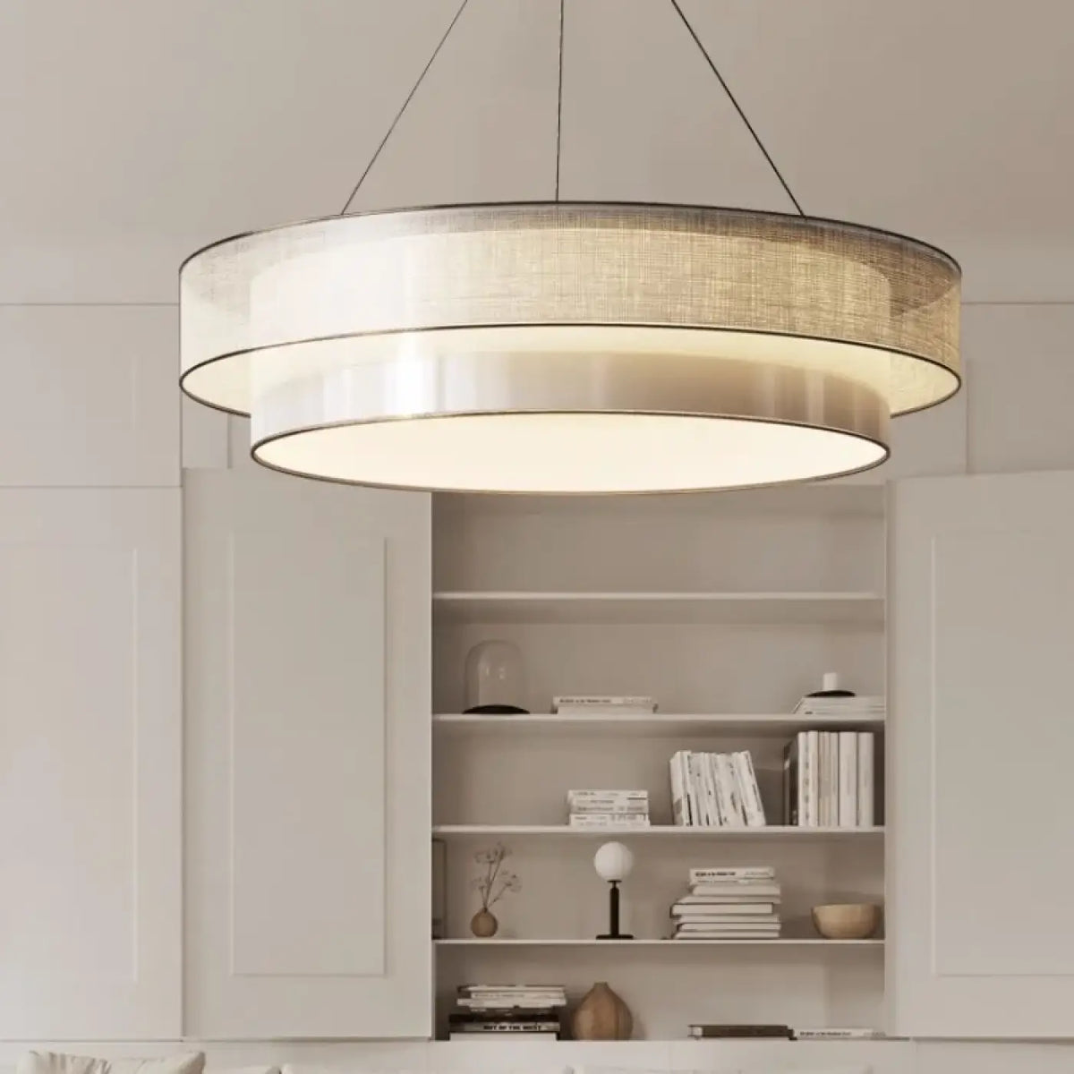 Suspension luminaire salon salle a manger tissu rond