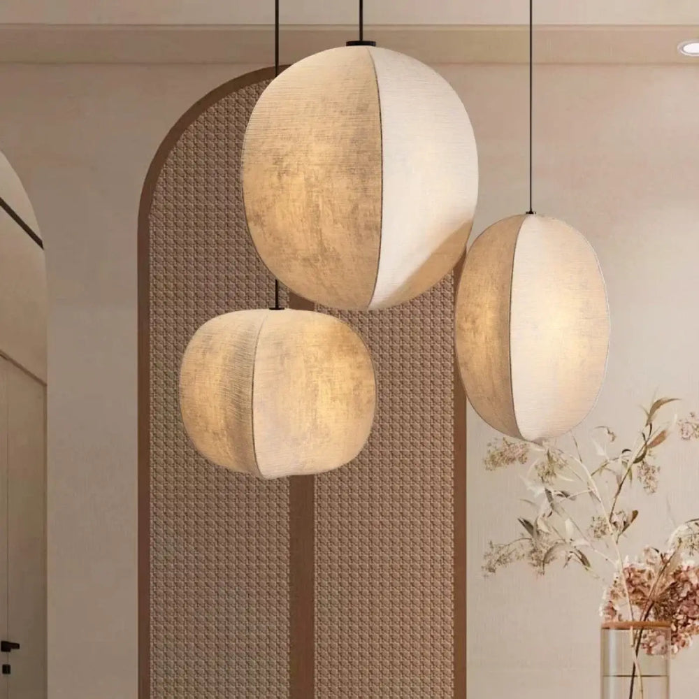 Suspension luminaire salon salle a manger tissu sphere