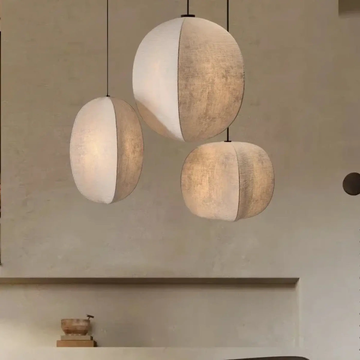 Suspension luminaire salon salle a manger tissu sphere