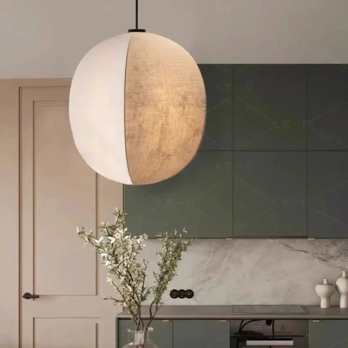 Suspension luminaire salon salle a manger tissu sphere