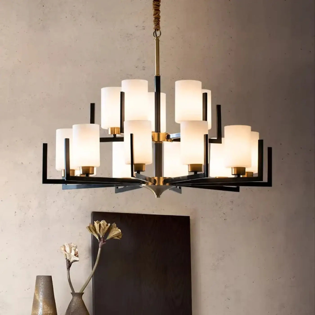 Suspension luminaire salon salle a manger verre noire design