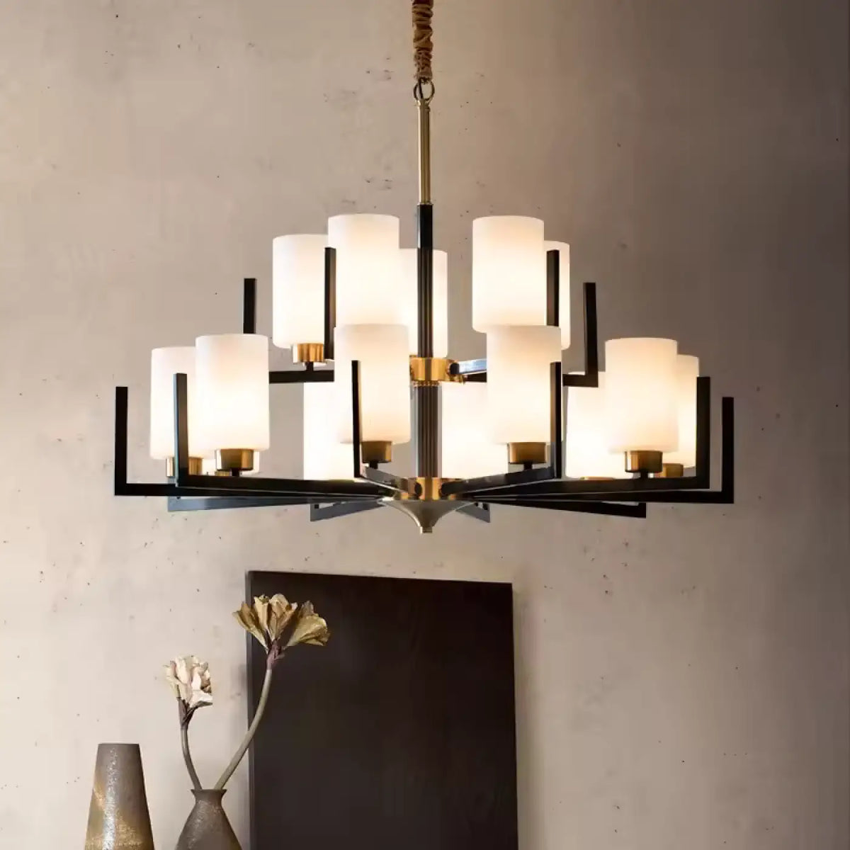 Suspension luminaire salon salle a manger verre noire design