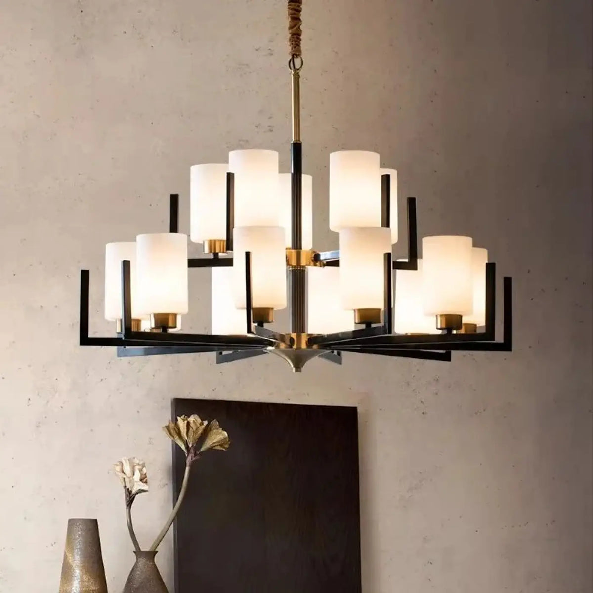 Suspension luminaire salon salle a manger verre noire design